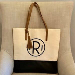 Mud Pie Chelsea Canvas Tote Bag with‎ Tassel and Initial “R”